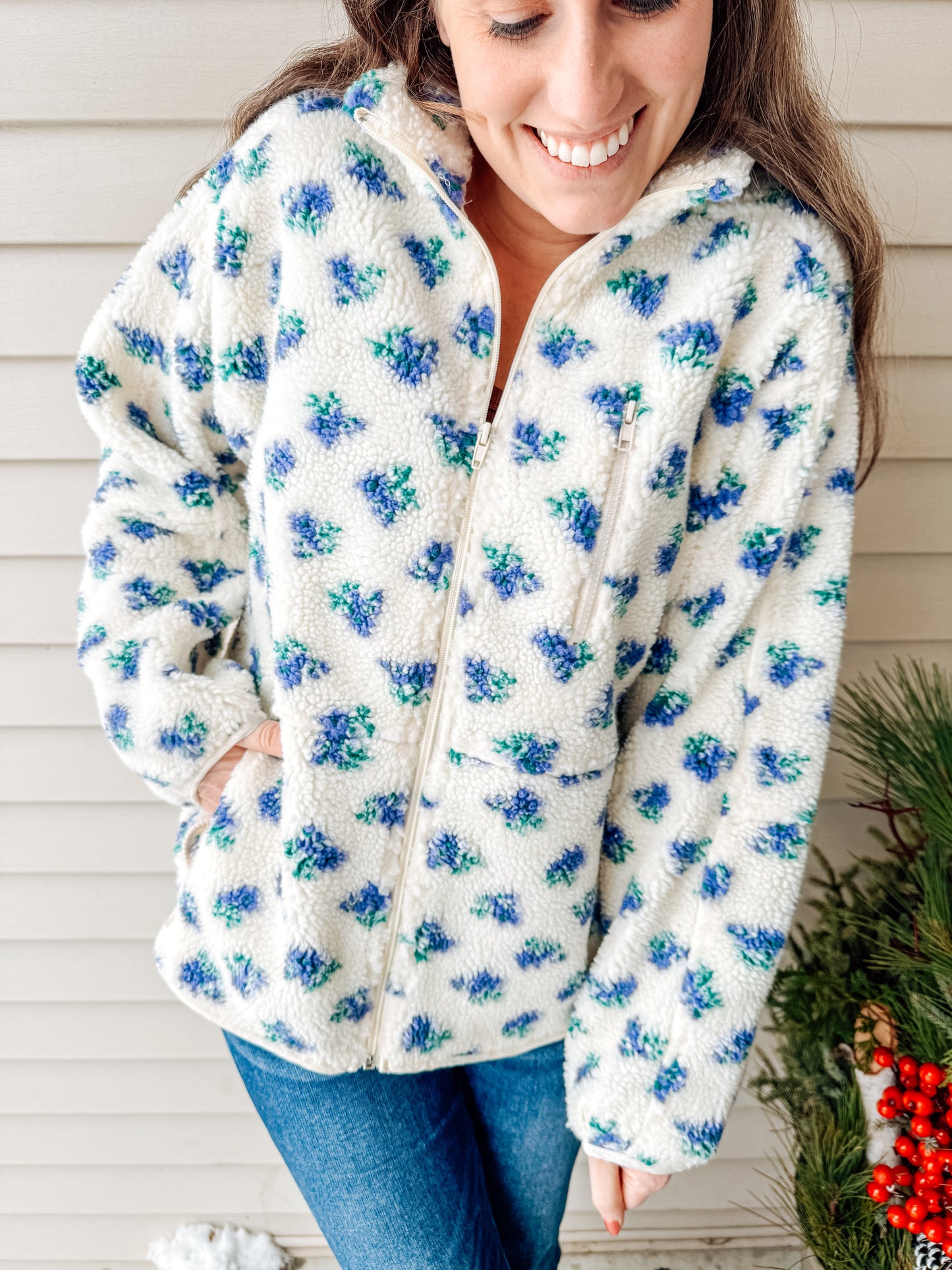 Floral Flurry Zip Up-Purple