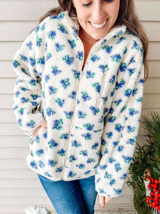 Floral Flurry Zip Up-Purple