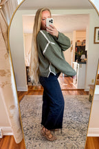 Cozy Cabin Contrast Blanket Stitch Sweater