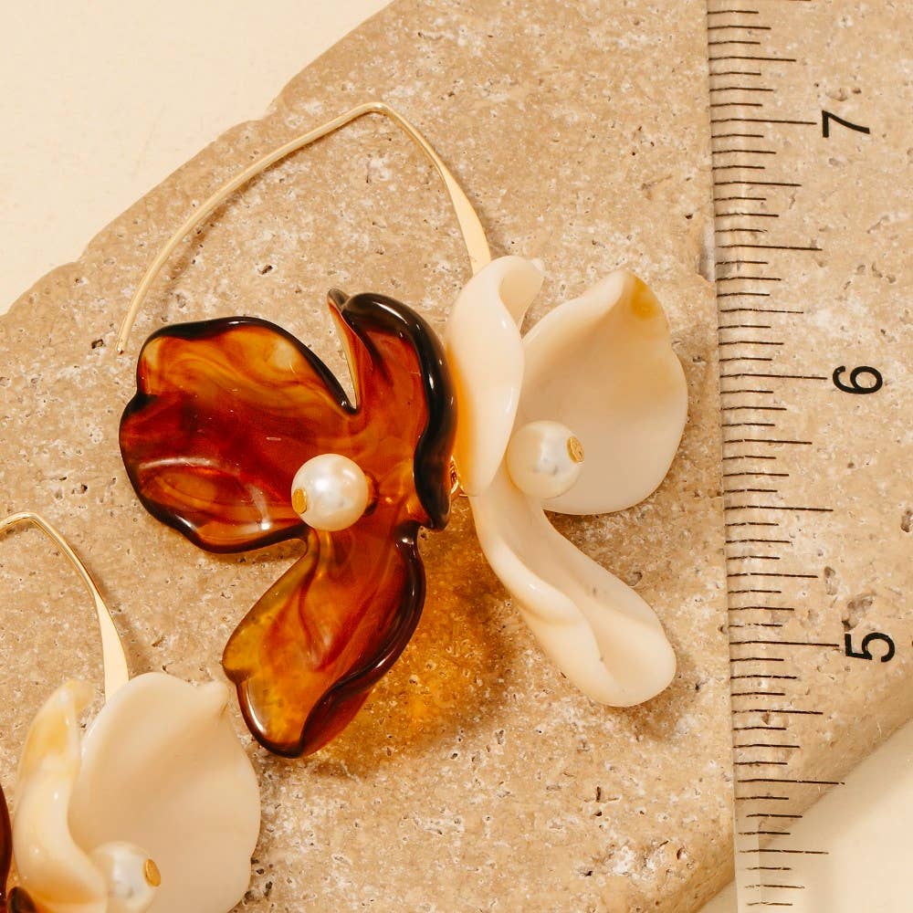 Resin & Pearl Flower Petal Dangle Earrings