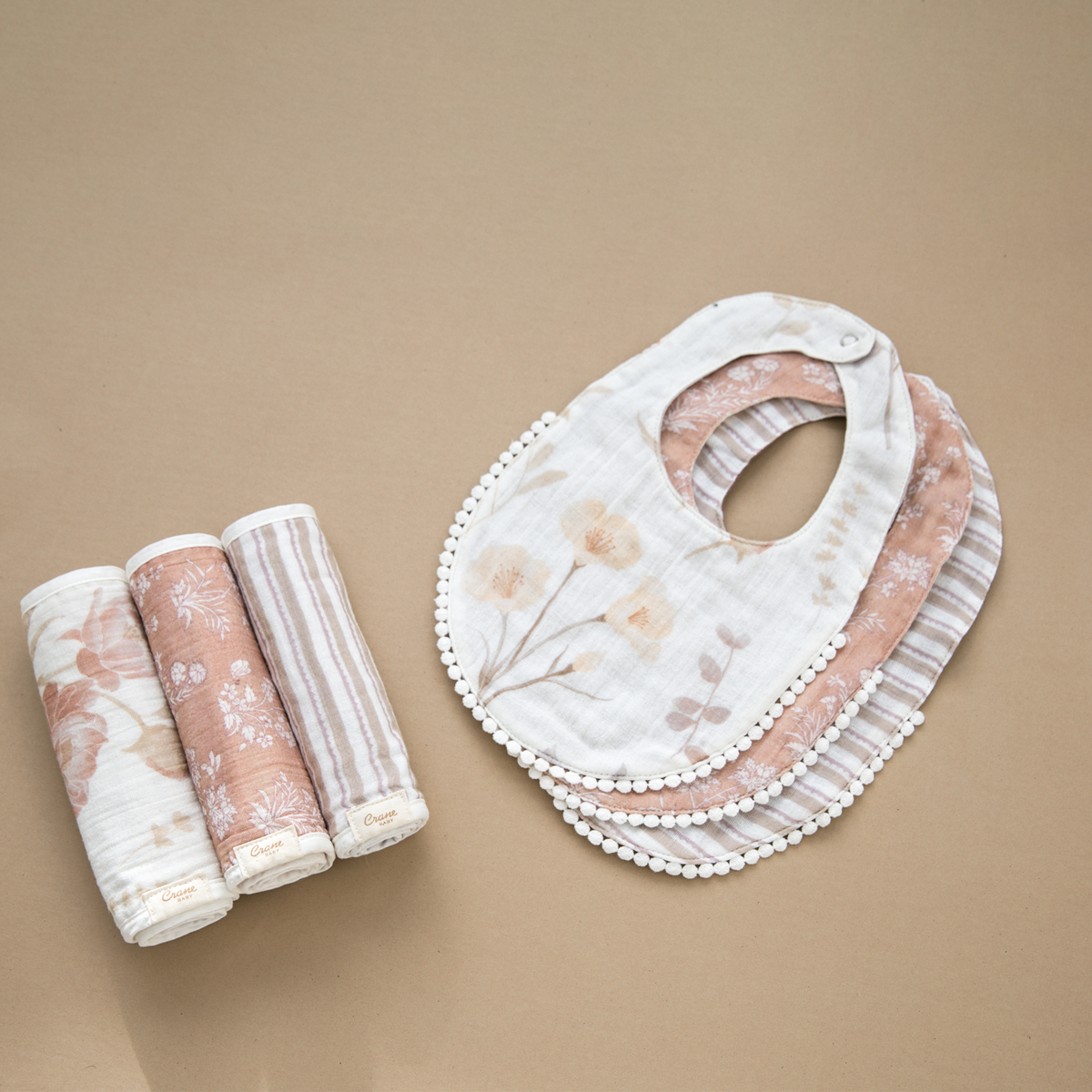Violet Floral Cotton Baby Bib (3 Colors)