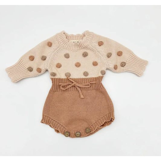 Lottie Dot Knit Romper – Apricot Sunset