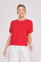 Ruby Staple Pointelle Top-Red