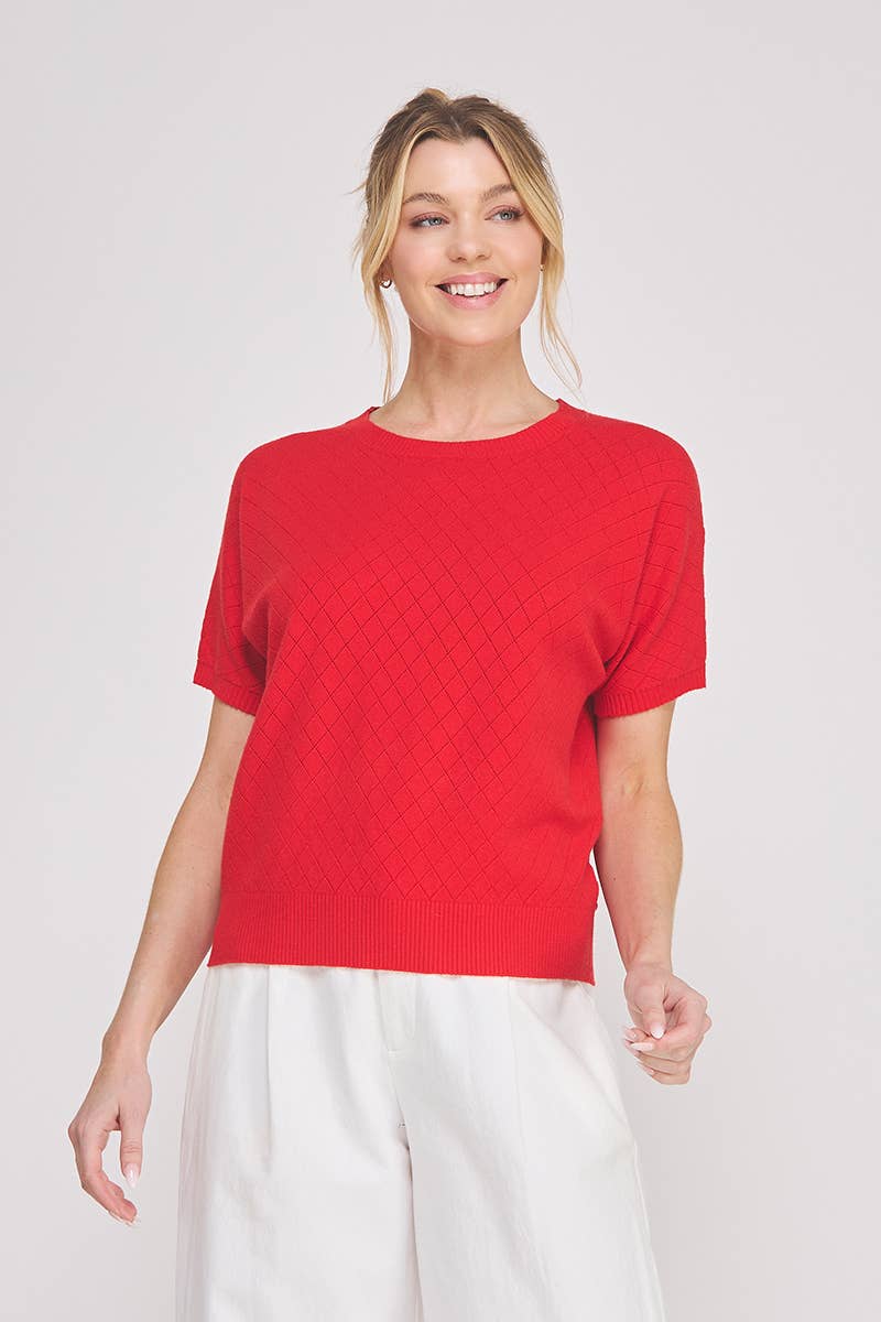 Ruby Staple Pointelle Top-Red