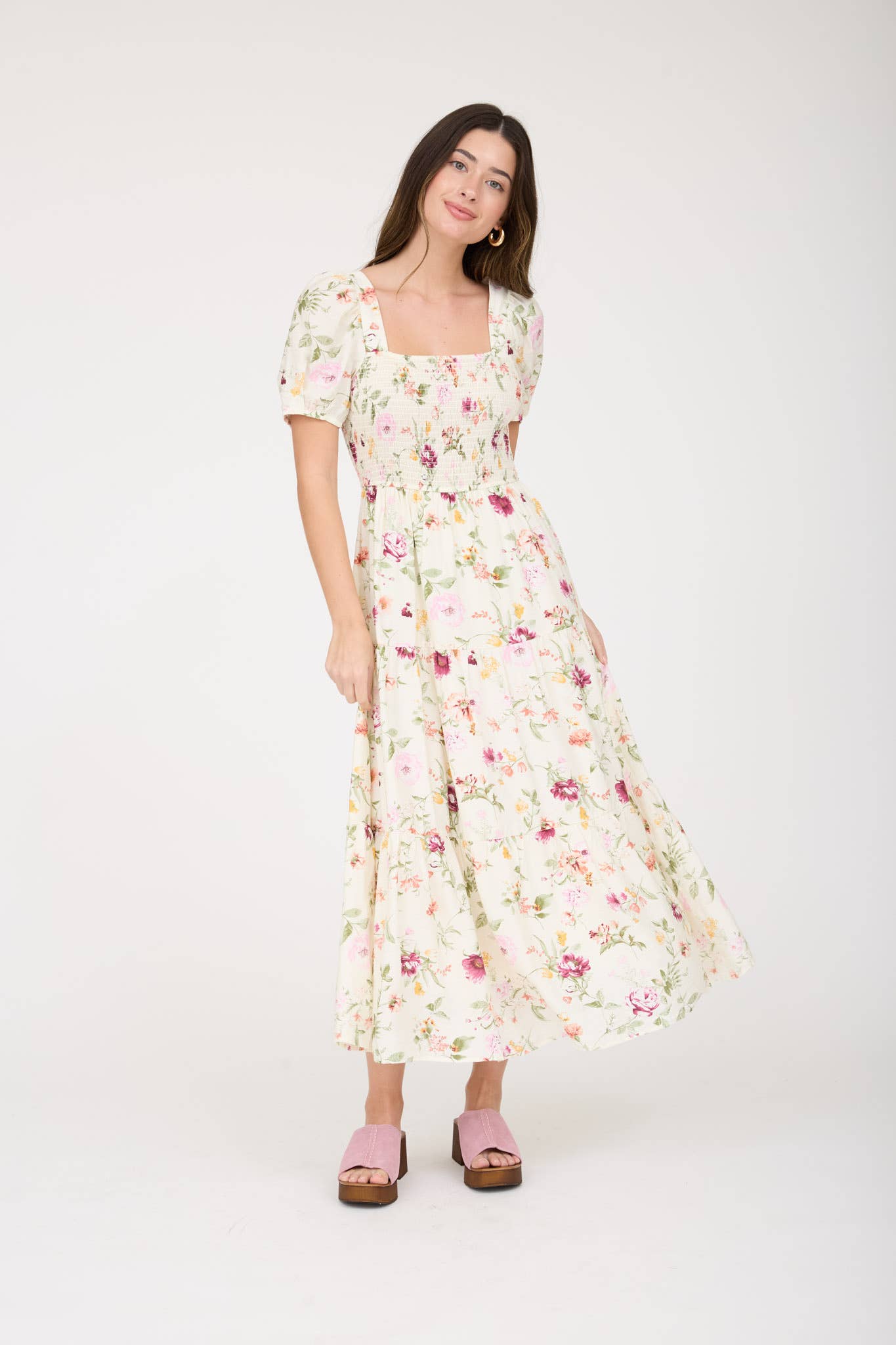 Rosewater Romance Midi Smocked Dress