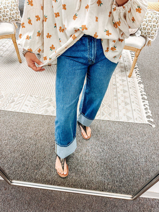 Tucked & Cuff Wide Leg Denim