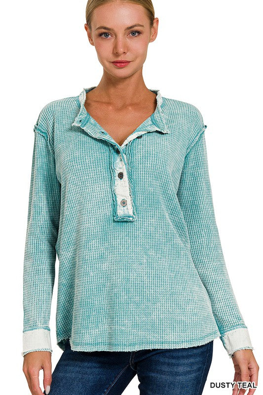 The Wendy Washed Waffle Knit Top-Dusty Teal