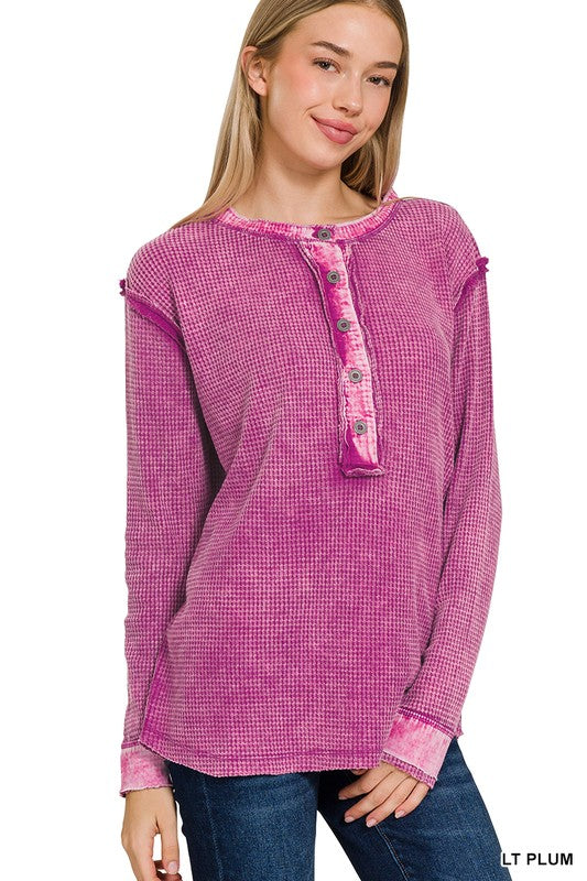 The Wendy Washed Waffle Knit Top-Light Plum