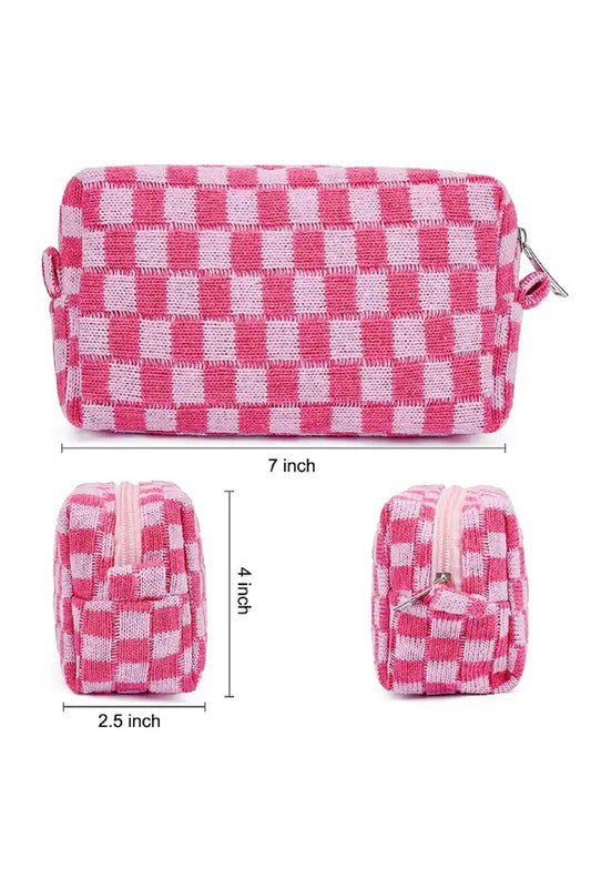 CHECKERED MAKEUP COSMETIC POUCH BAG