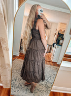 Sweetly Plaid Brown Smocked Midi Dress