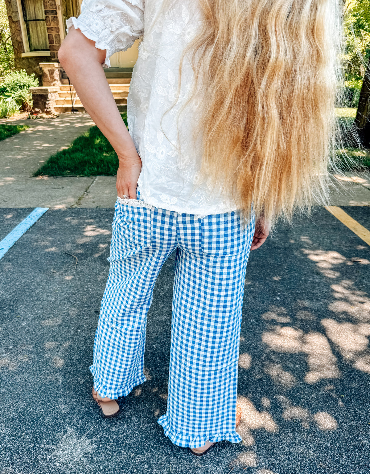 Caught up in Gingham Pants-Blue