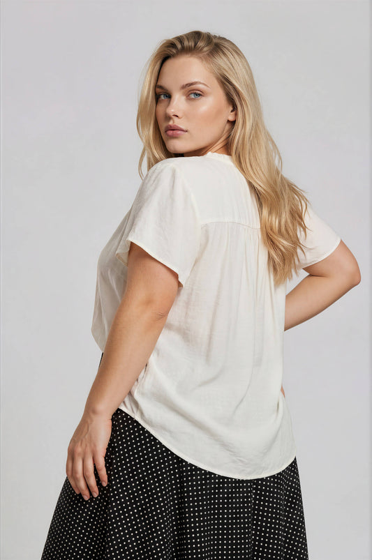 Caught Up in Cream Short Sleeve Blouse (S-3X)