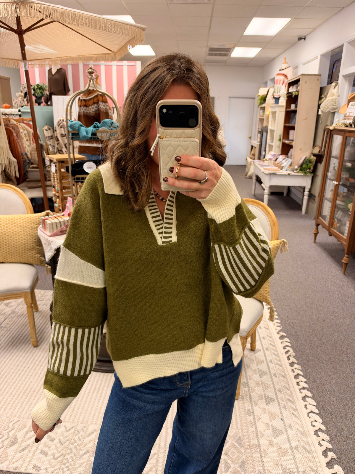 Olive Western Knit Fall Oversized Sweater
