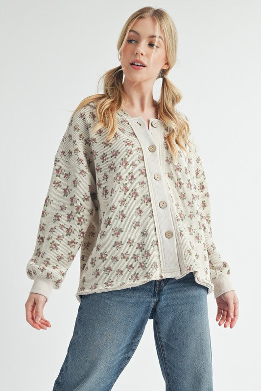 Timeless Floral Hooded Button Up