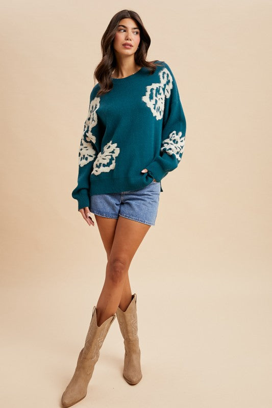 The Woodland Bloom Sweater-Emerald