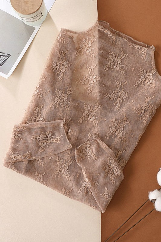 *Lovely Lace Mesh Top-Coffee (S-XL)