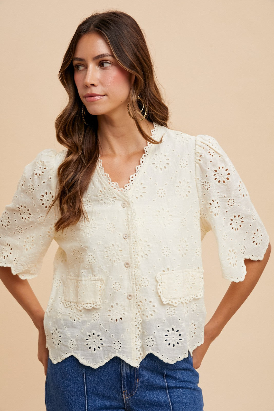 Moonlit Meadow Scalloped Blouse (S-XL)