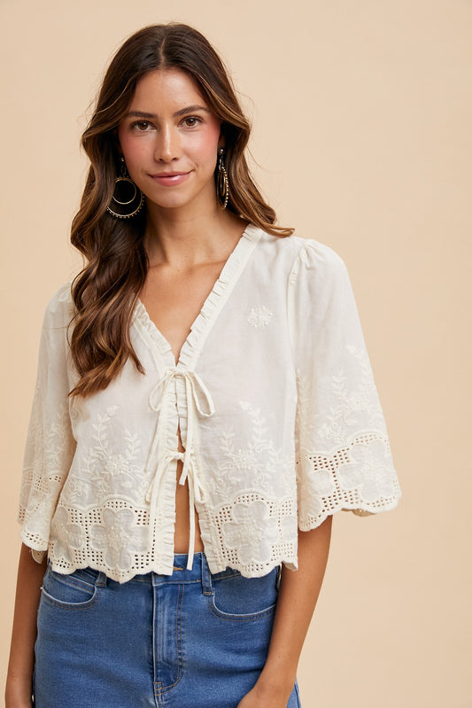 Vanilla Lace Tie Blouse (S-XL)