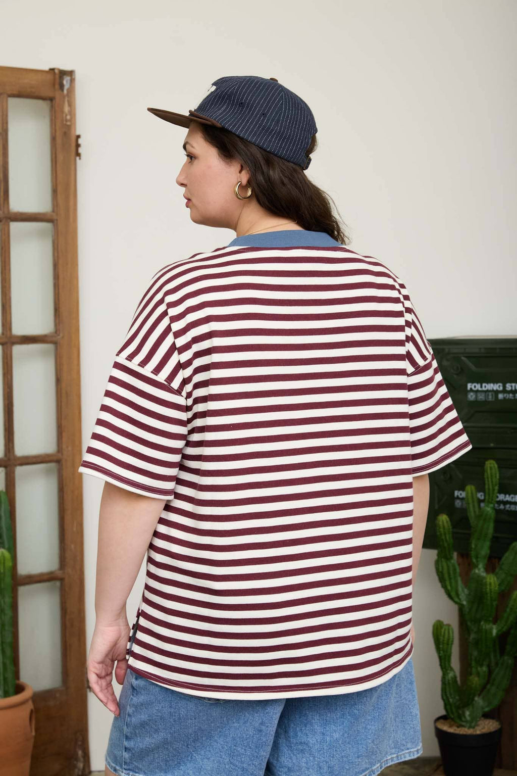 Simply Striped Basic Short Sleeve Top-Burgundy (S-3X)