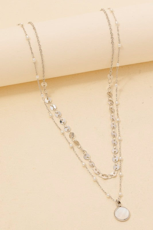 Mother of Pearl & Disc Layered Necklace