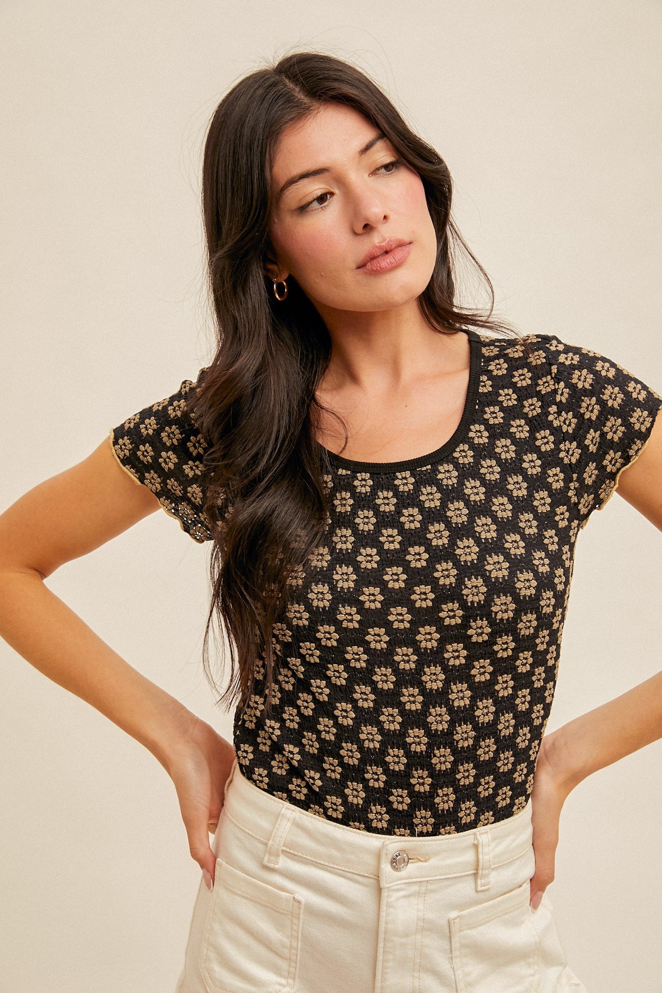 Sepia Blossom Lettuce Trim Top