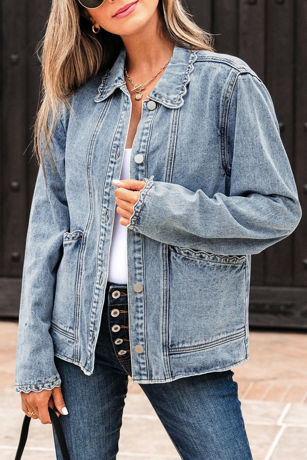 Layered with Scallops Denim Jacket (S-XL)
