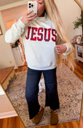 Jesus Red Plaid Lettering Mock Neck Collar Sweatshirt (S-XL)