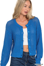 Timber Tones Crochet Cardigan-Blue