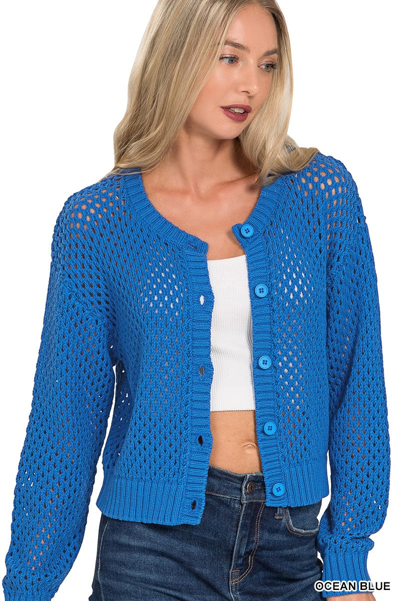 Timber Tones Crochet Cardigan-Blue