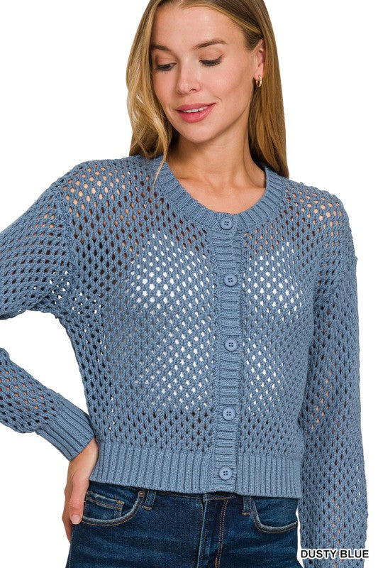 Timber Tones Crochet Cardigan-Dusty Blue