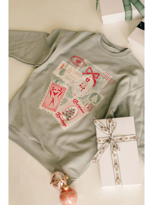 Christmas Stamp Graphic Sweatshirt S-2X (Preorder)