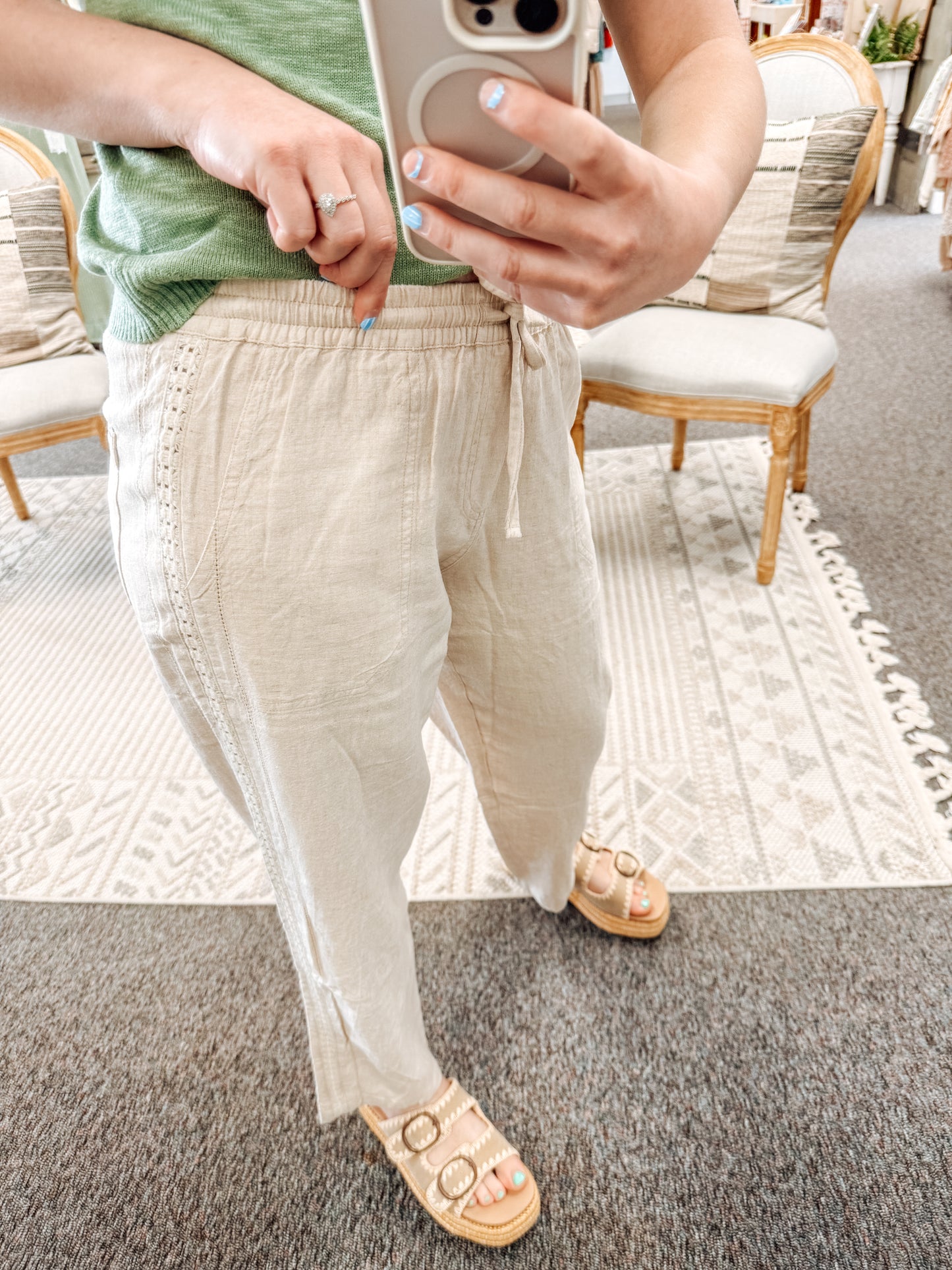 All Natural Crochet Side Linen Pants