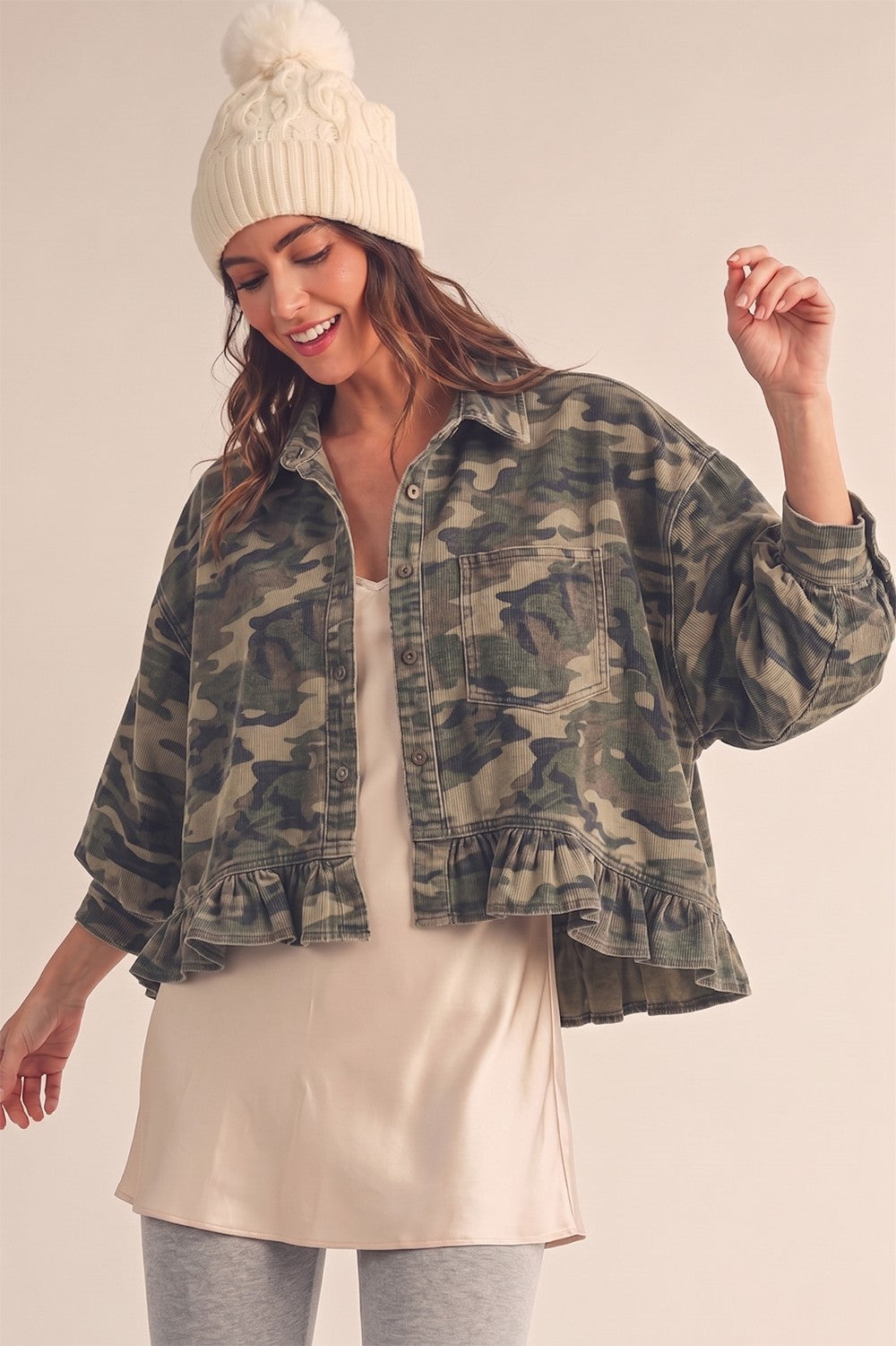 On the Hunt Ruffled Button Up (S-XL)