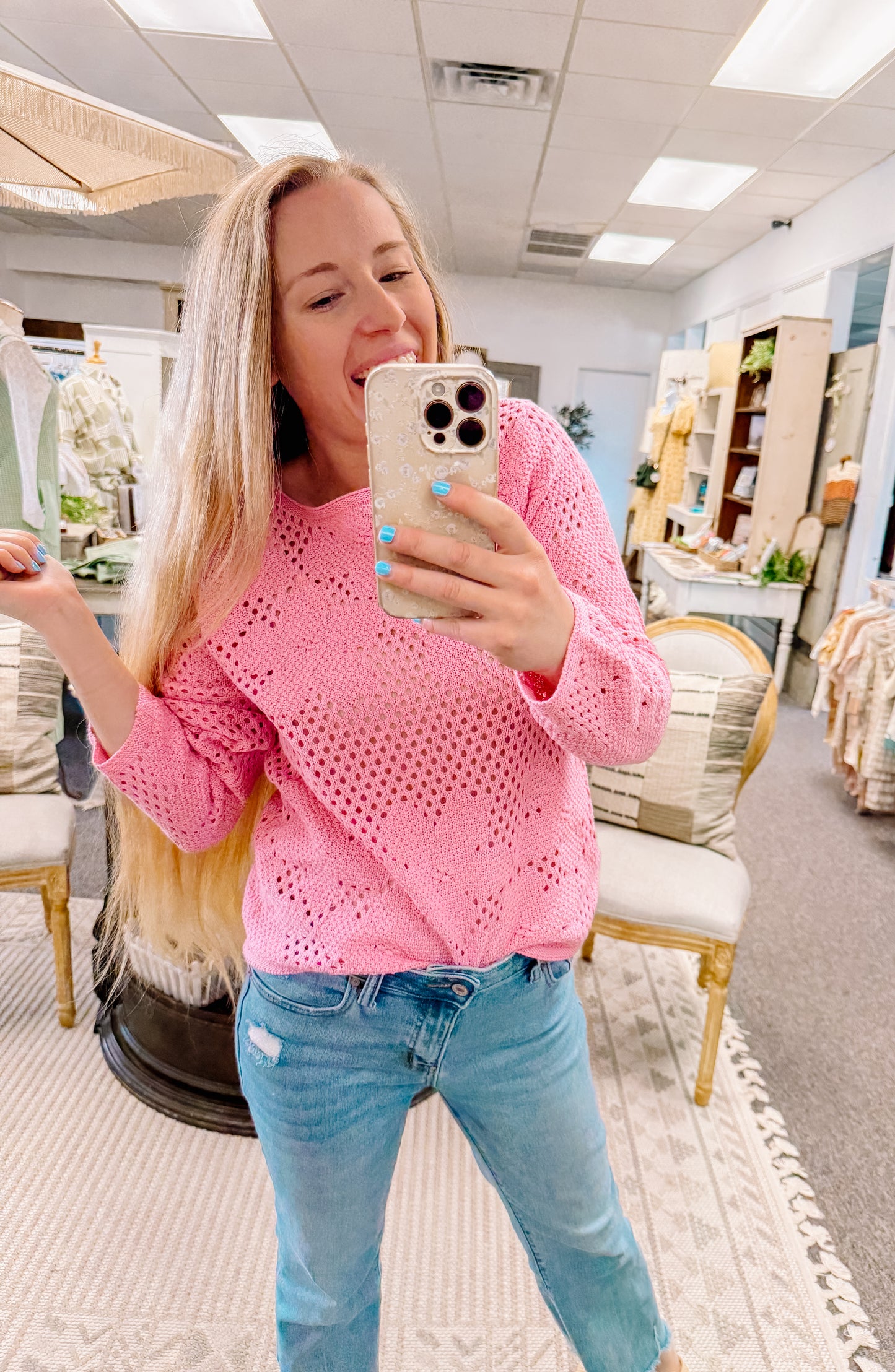 Raised to Bloom Open Crochet Sweater (S-XL)