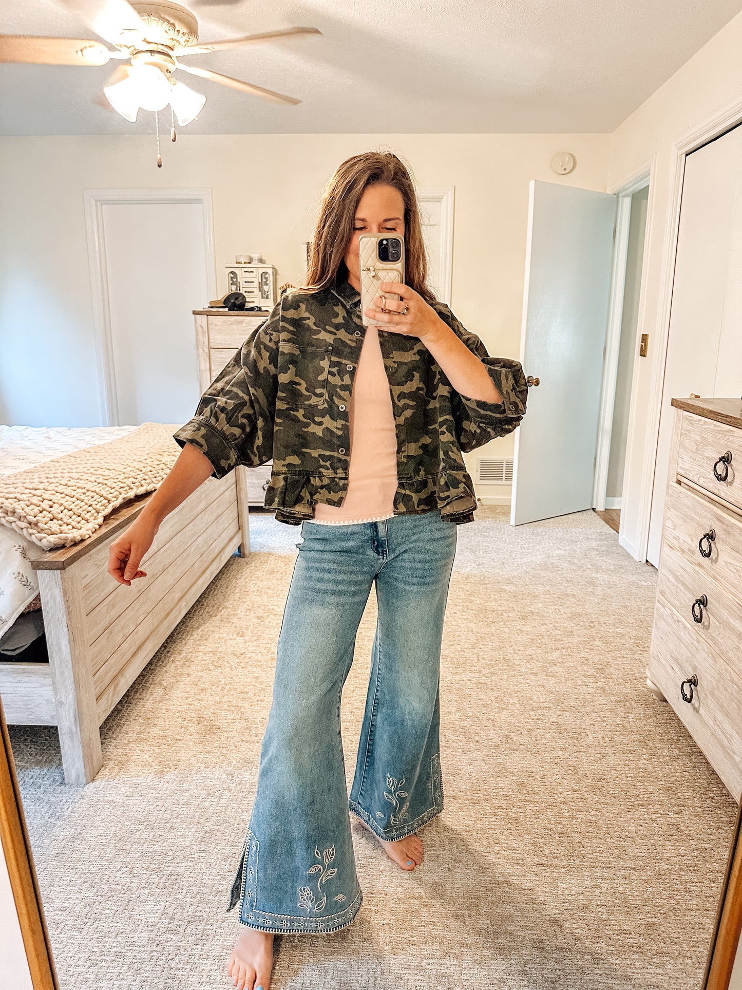 On the Hunt Ruffled Button Up (S-XL)