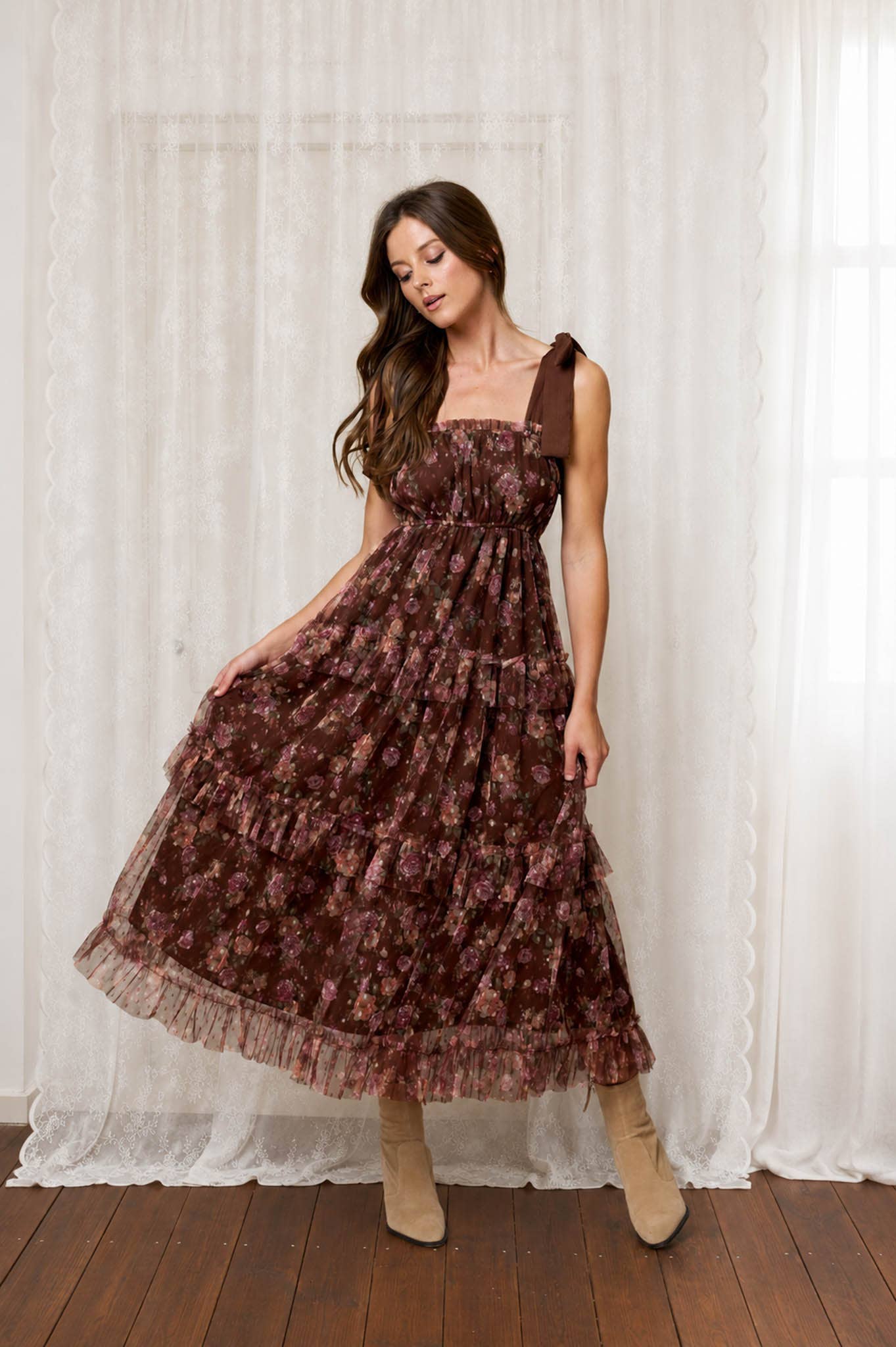 The English Garden Dress-Brown Multi