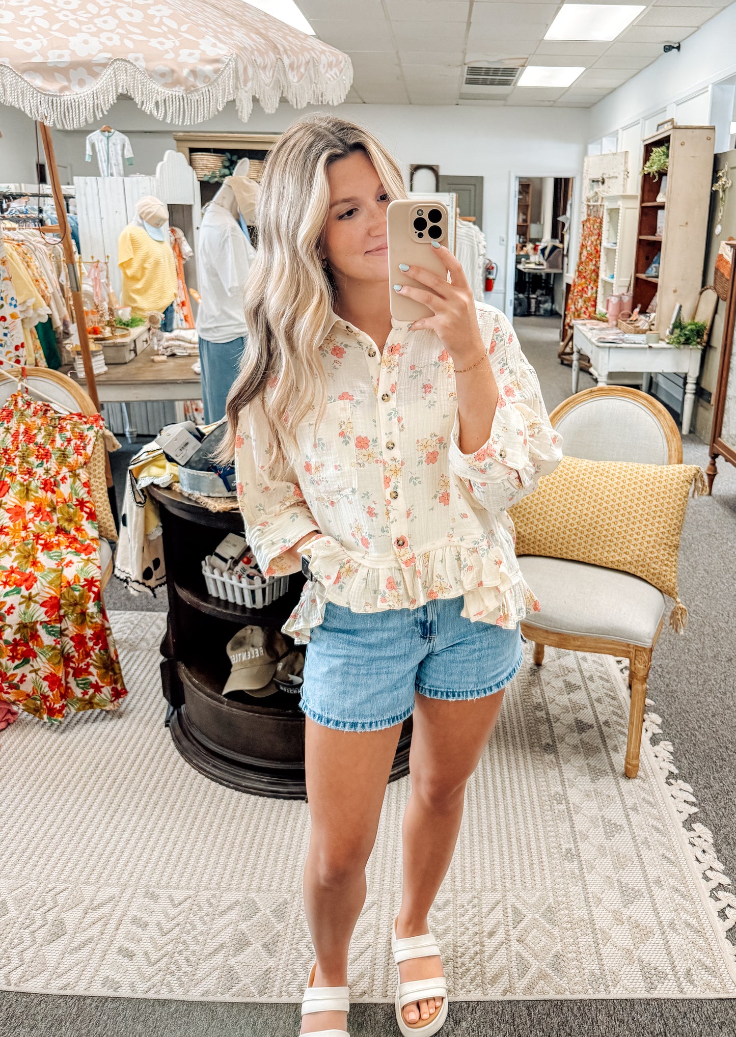 Flora Floral Peplum Button Up (S-Xl)