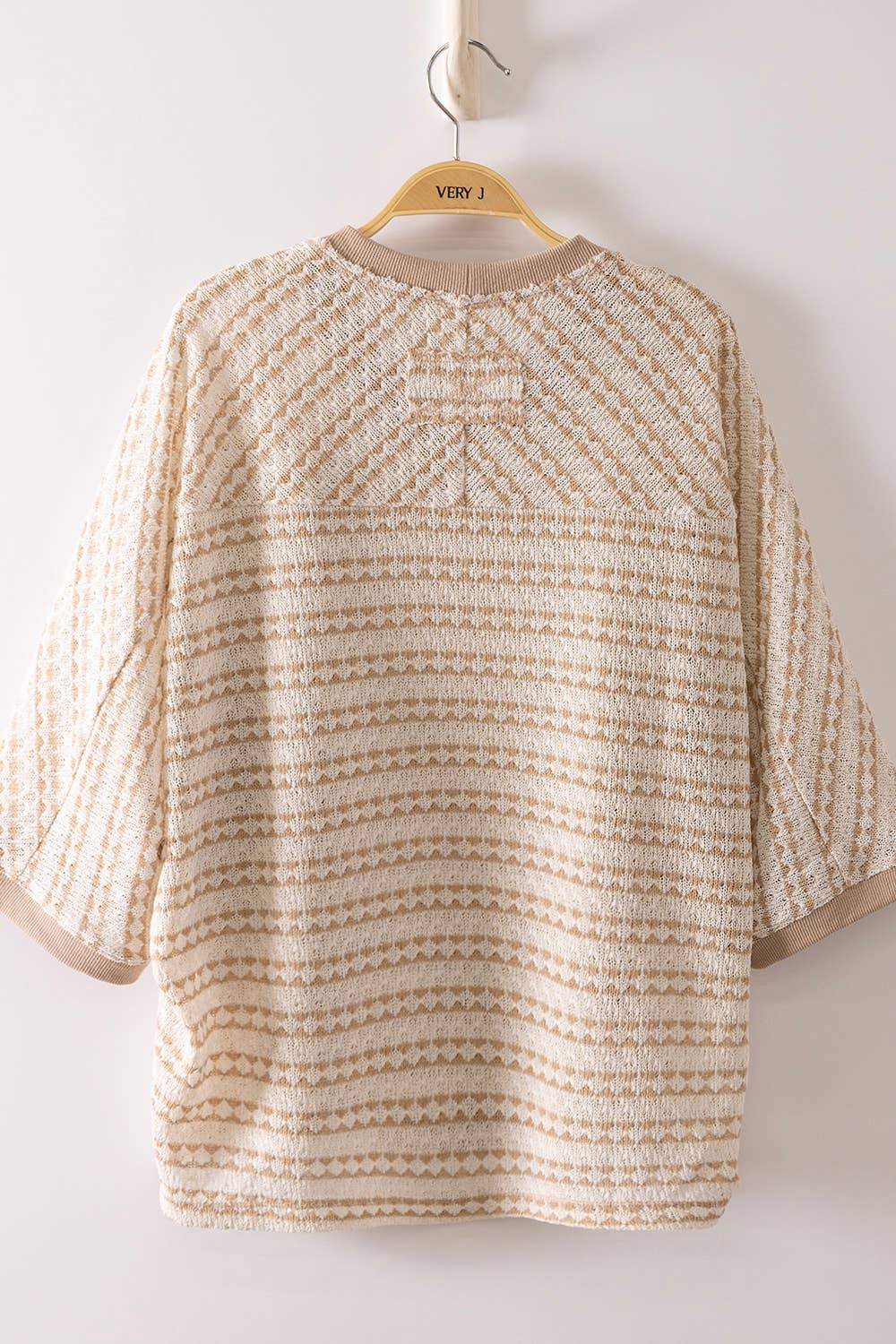 Tiff Textured Stripe Knit Top:Taupe