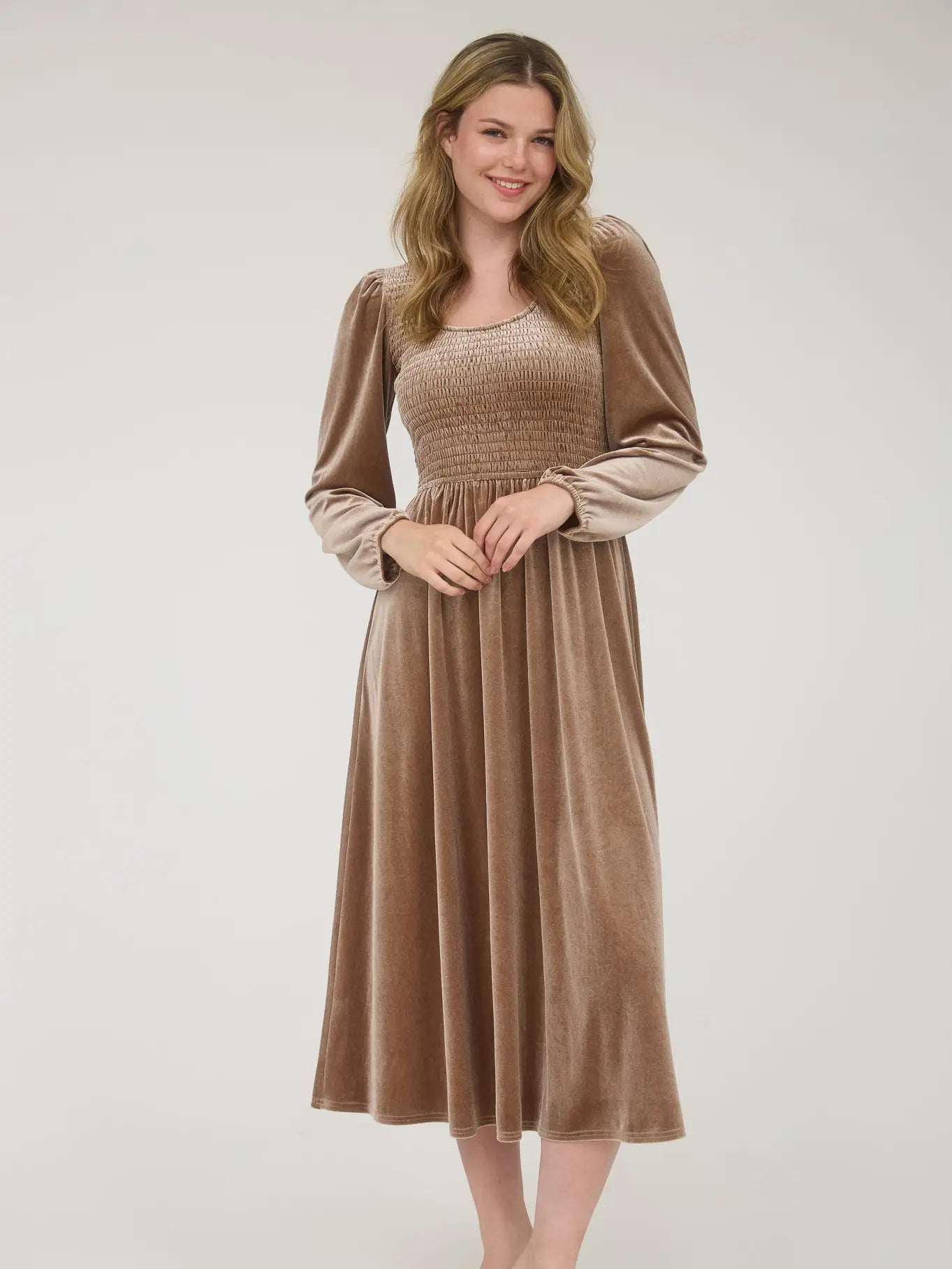 Holly & Velvet Midi Dress-Mocha