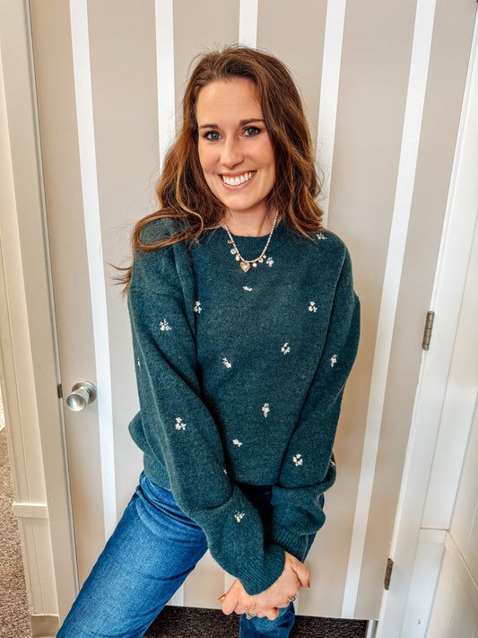 Evergreen Elegance Embroidered Sweater