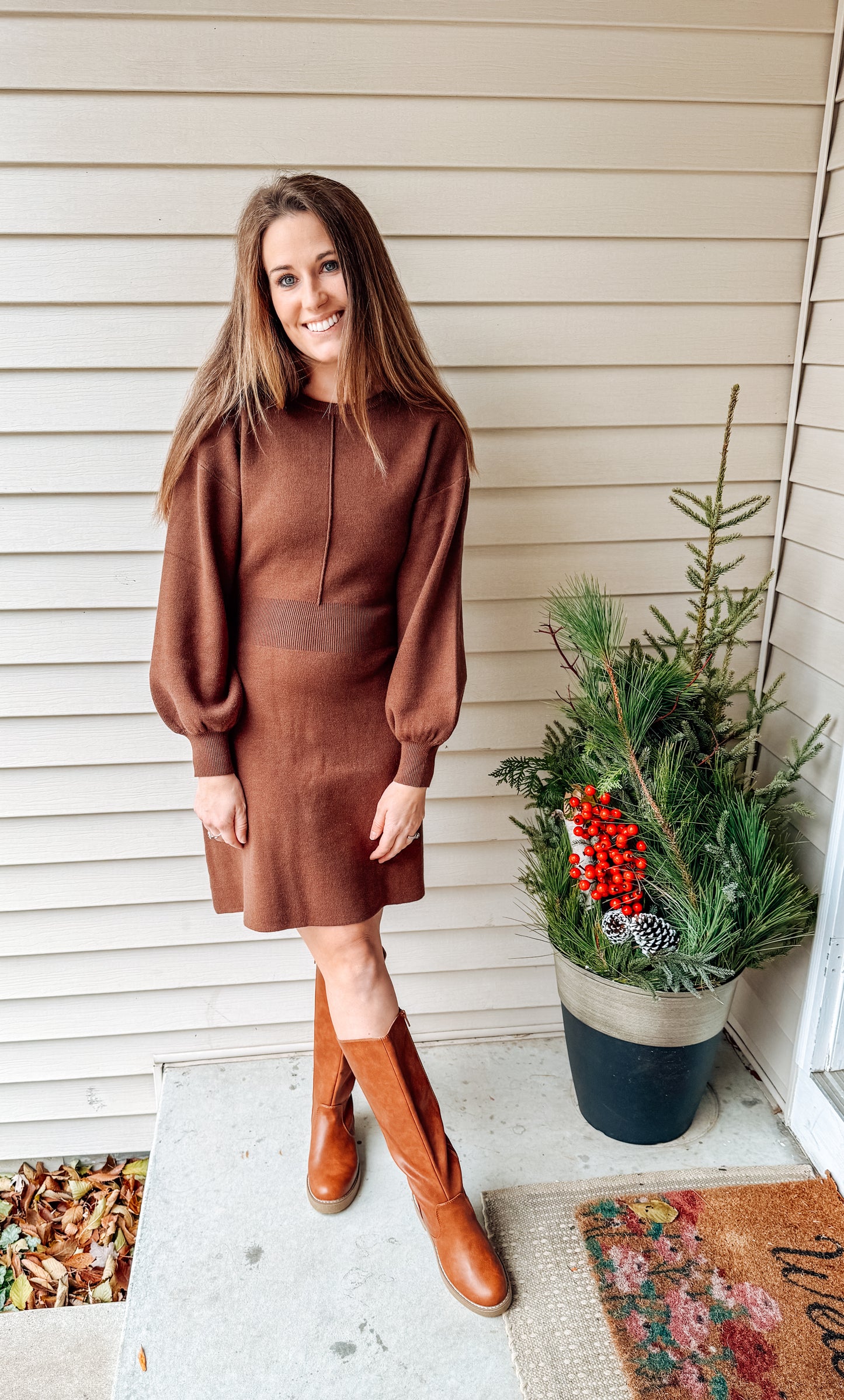 Timeless Knit Sweater Dress-Brown