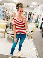 Patriotic Striped Knit Top-Red