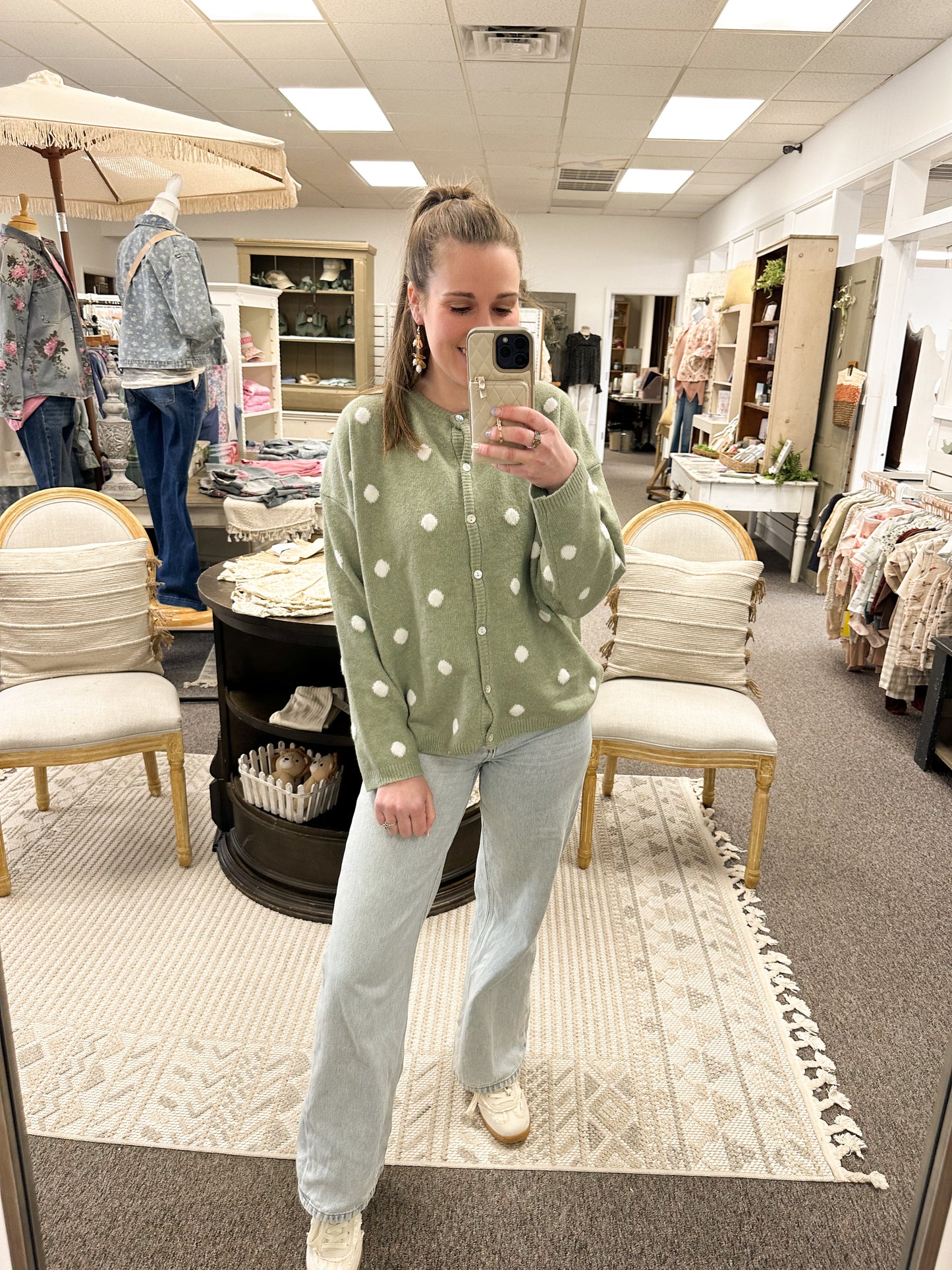 Meadow Mist Polka Dot Cardigan