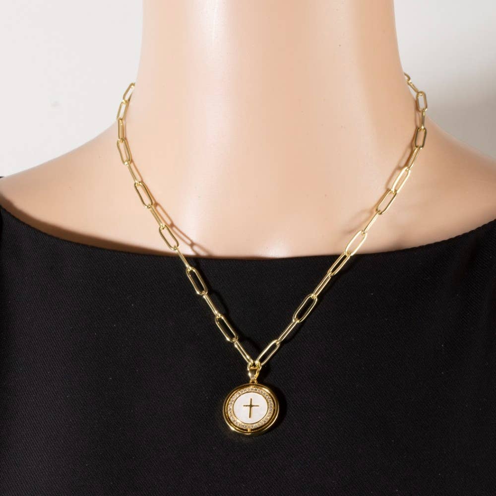 Stainless Steel Cross Disc Pendant Necklace