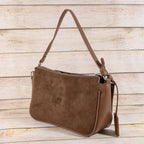 Pouch Style Turn Lock Detail Suede Shoulder Bag