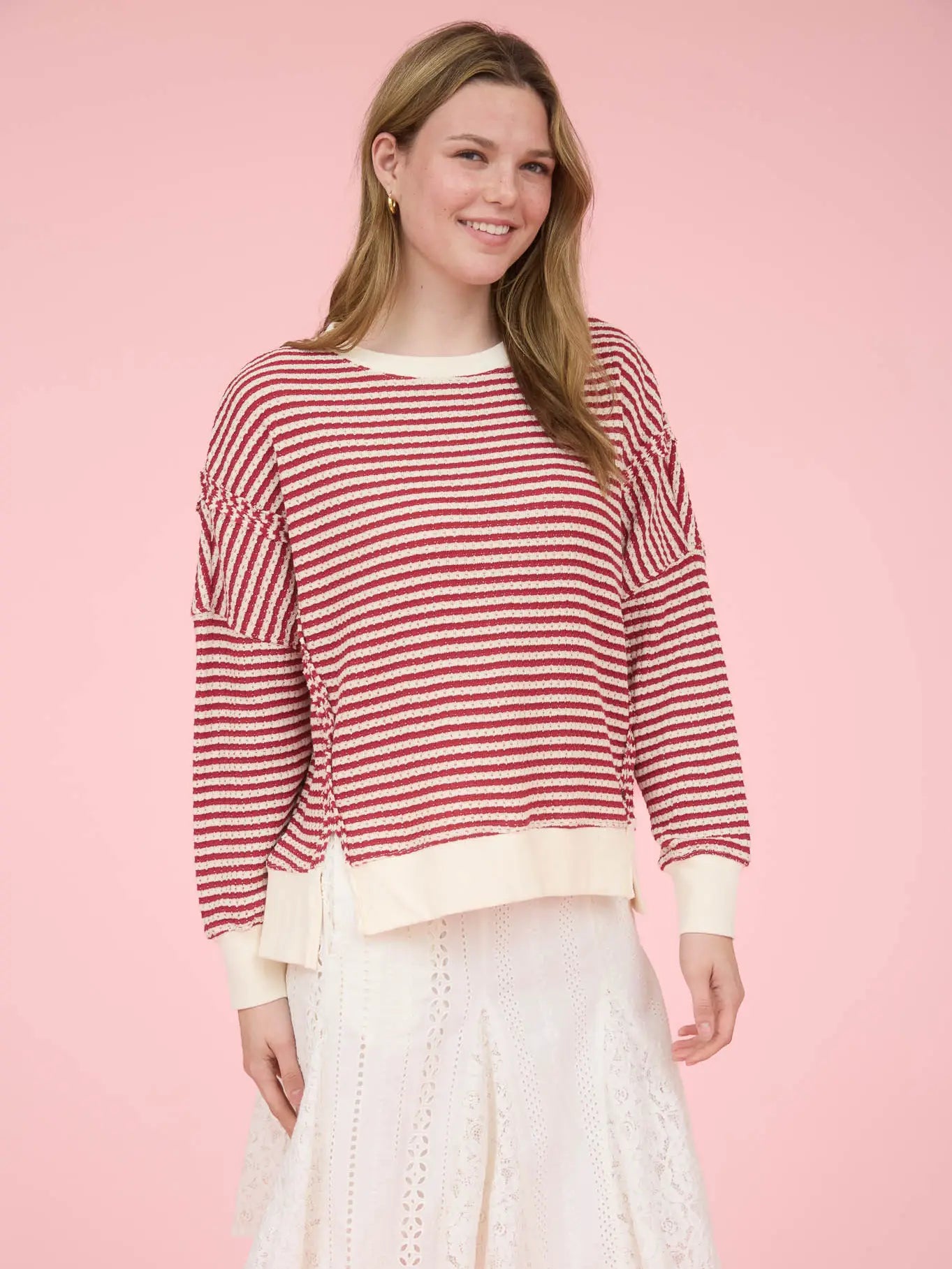Effortlessly Striped Top-Red
