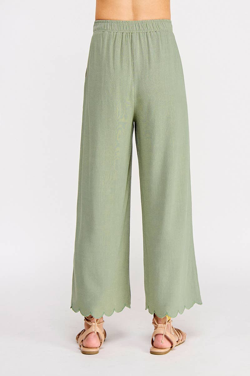 Soft Sage Linen Blend Scallop Pants