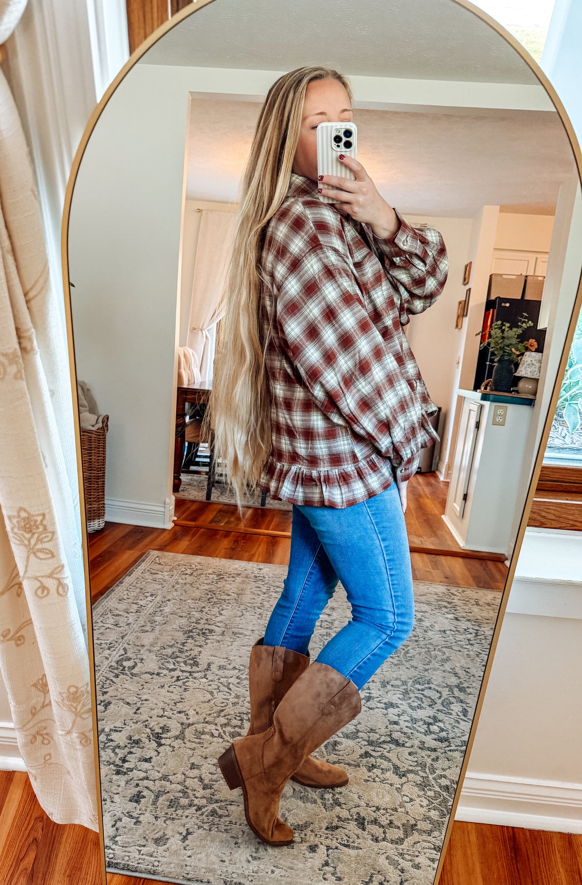 Button Down Check Plaid Babydoll Peplum Shirt