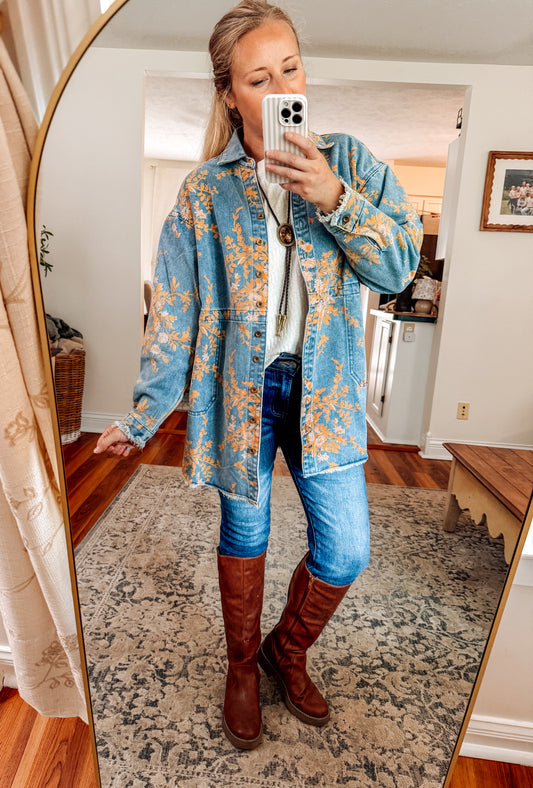 Denim in Bloom Floral Button Up
