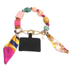 Geometric Beaded Patterned Fabric Scarf Chain Phone Holder Bracelet Wristlet Strap